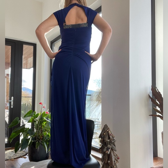 Xscape Royal Blue Asymmetrical Prom Gala Dress Gown - Picture 4 of 15